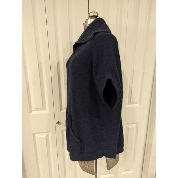 KINROSS Cashmere Short Sleeve quarter Zip poncho Adj. collar. Navy w black. O/S - Picture 15 of 16